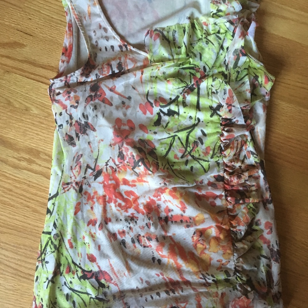 TRIBAL Multi color Sleeveless top W/side ruffle